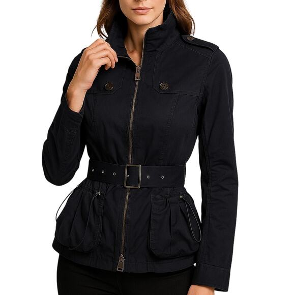 Burberry Brit Lightweight Belted Field Jacket Navy Blue Nova Check 4 - Picture 1 of 12